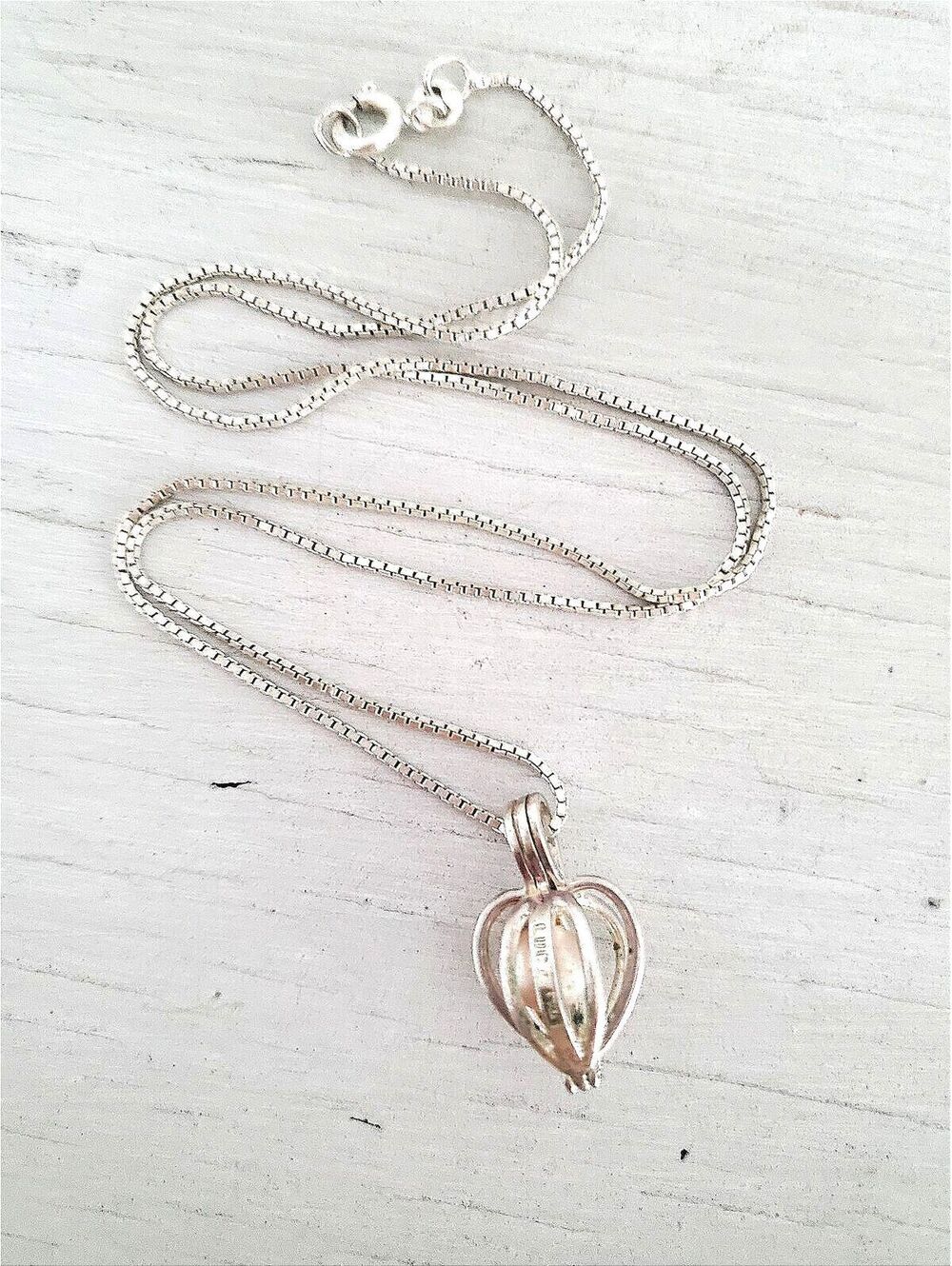 Vintage Lucas Lameth Sterling Silver Caged Pearl Pendant Necklace